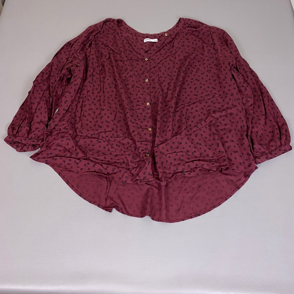 Sonoma Goods For Life Blouse Top Women's Size 4X Burgundy Floral Rayon Button Up